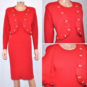 VTG 80'S Red Ribbed Sweater Dress - Sz S